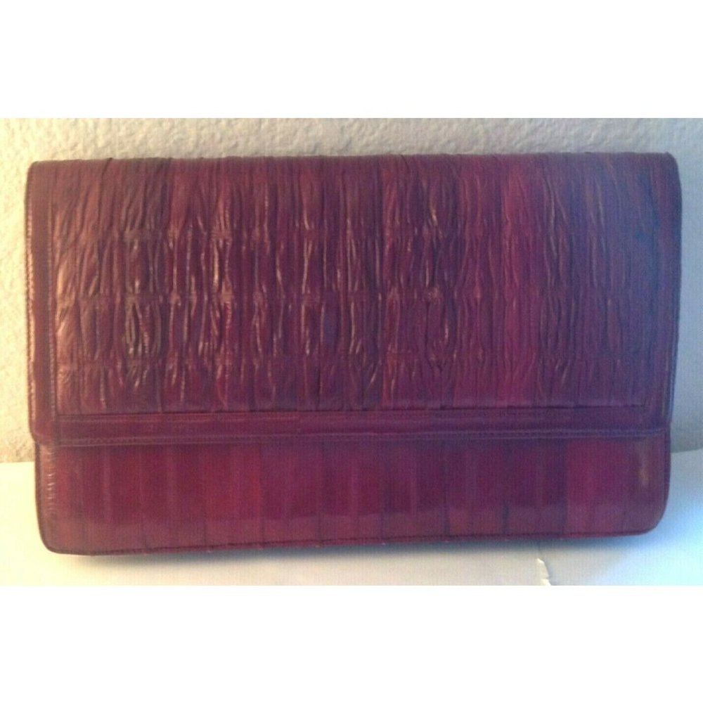Genuine Vintage Burgundy Eel Skin Shoulder Bag or Clutch Handbag Purse Korea